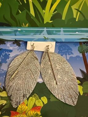 Silver Glitter Leaf Dangle Earrings - Women Jewelry